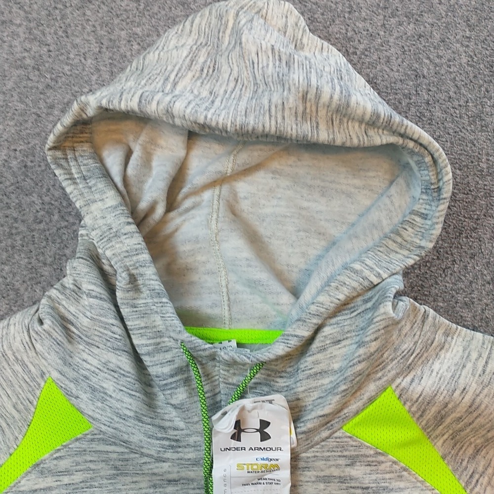 Under Armour Womens ColdGear Storm Hoodie Gray Neon Yellow Semi-Fitted Large - Picture 2 of 16